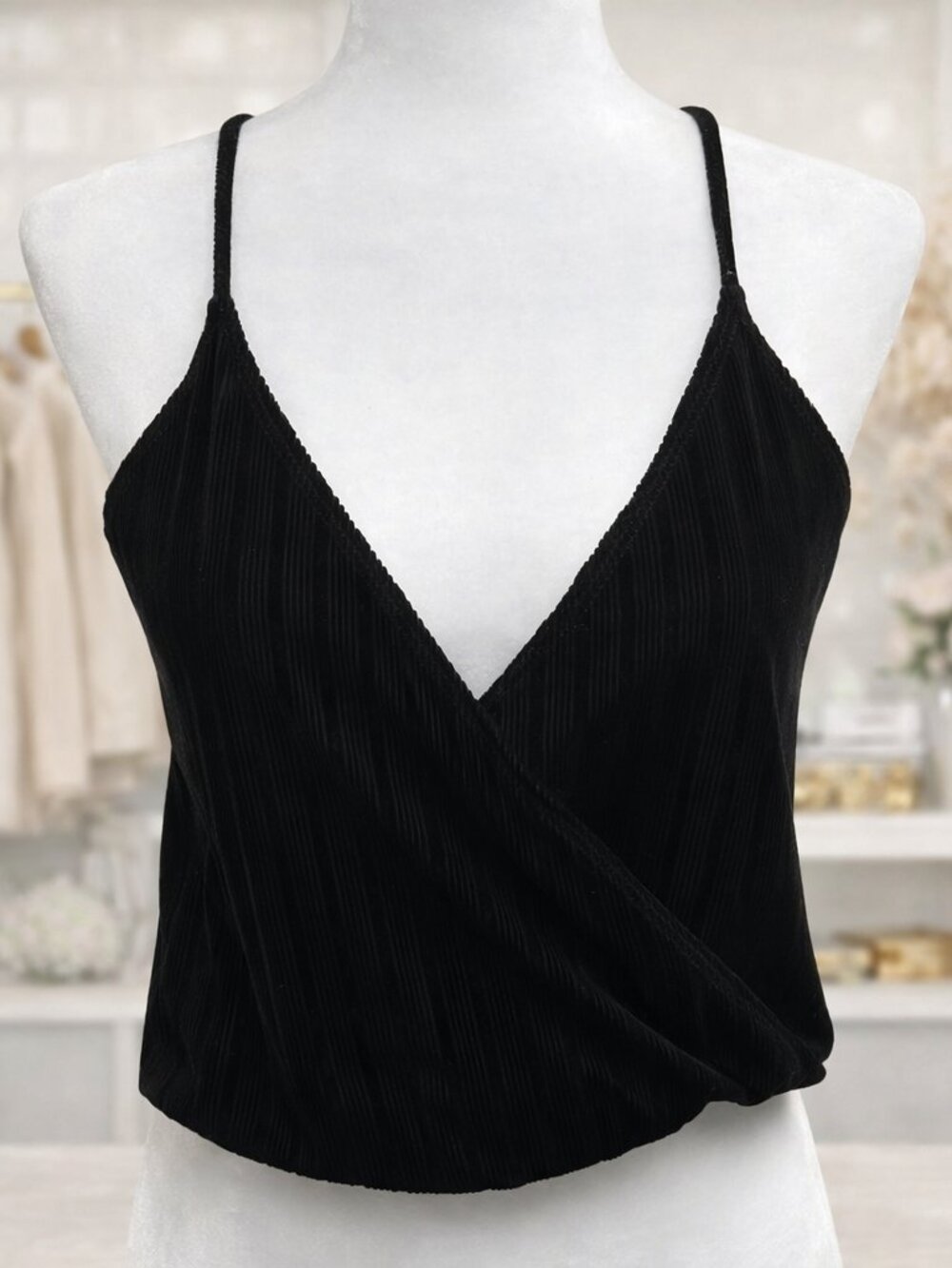 Black Velvet Wrap Crop Top Spaghetti Strap Boho Luxe Capsule Minimalist Gothcore